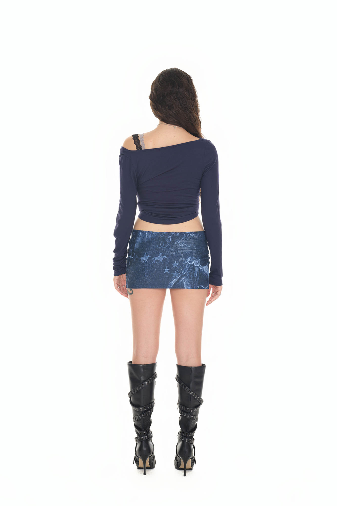 ONE SHOULDER LONG SLEEVE TOP (NAVY)