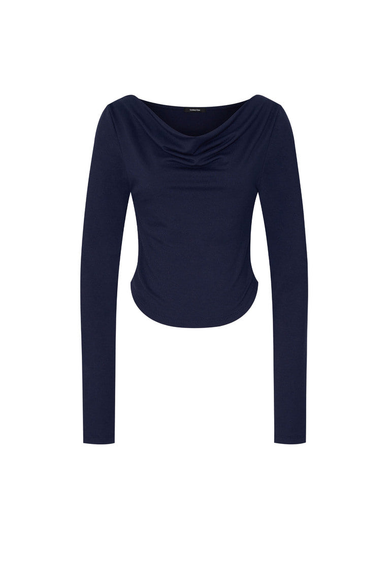 ONE SHOULDER LONG SLEEVE TOP (NAVY)