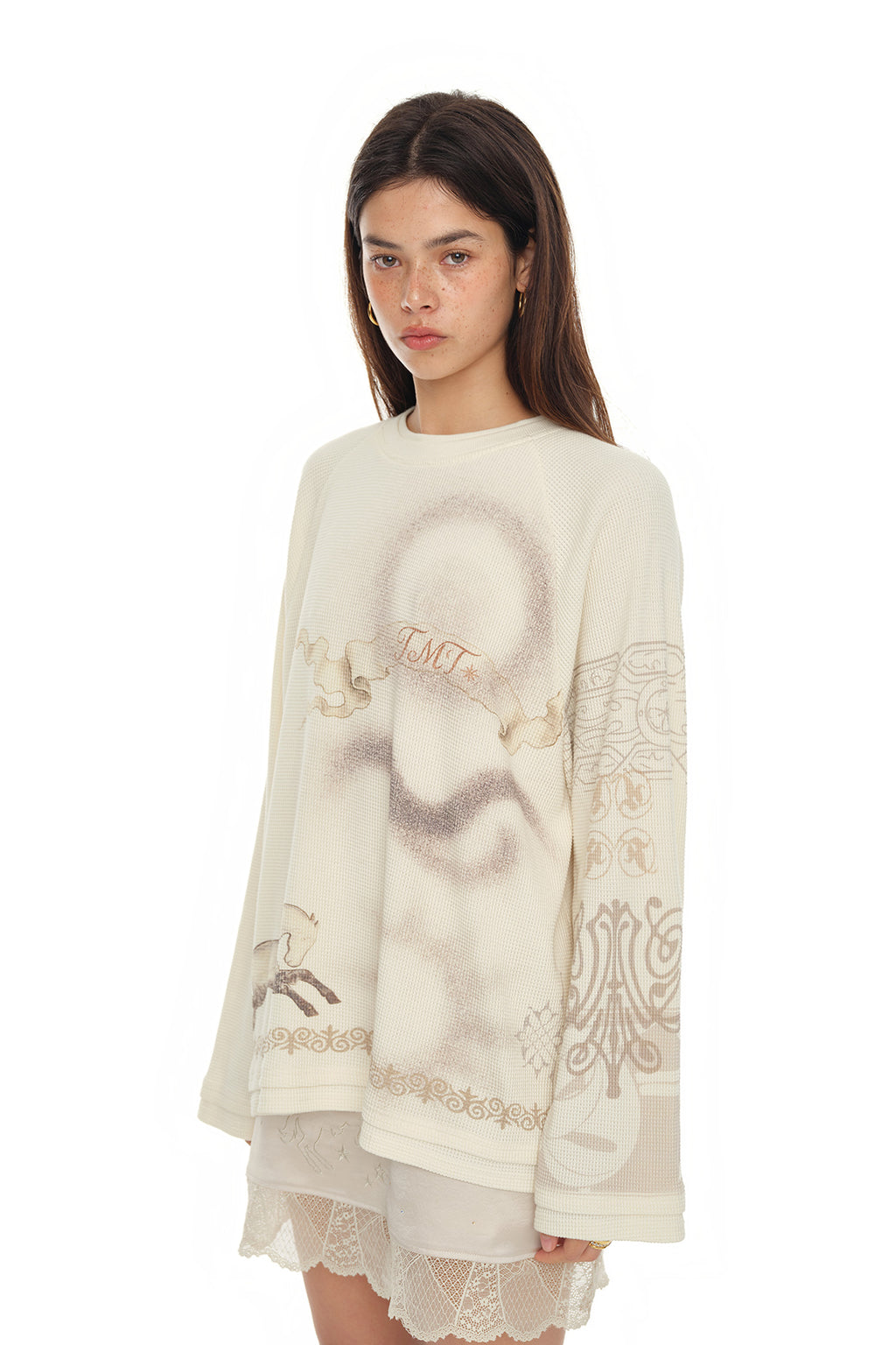 ORNAMENT WAFFLE OVERSIZED LONG SLEEVE T-SHIRT (IVORY)