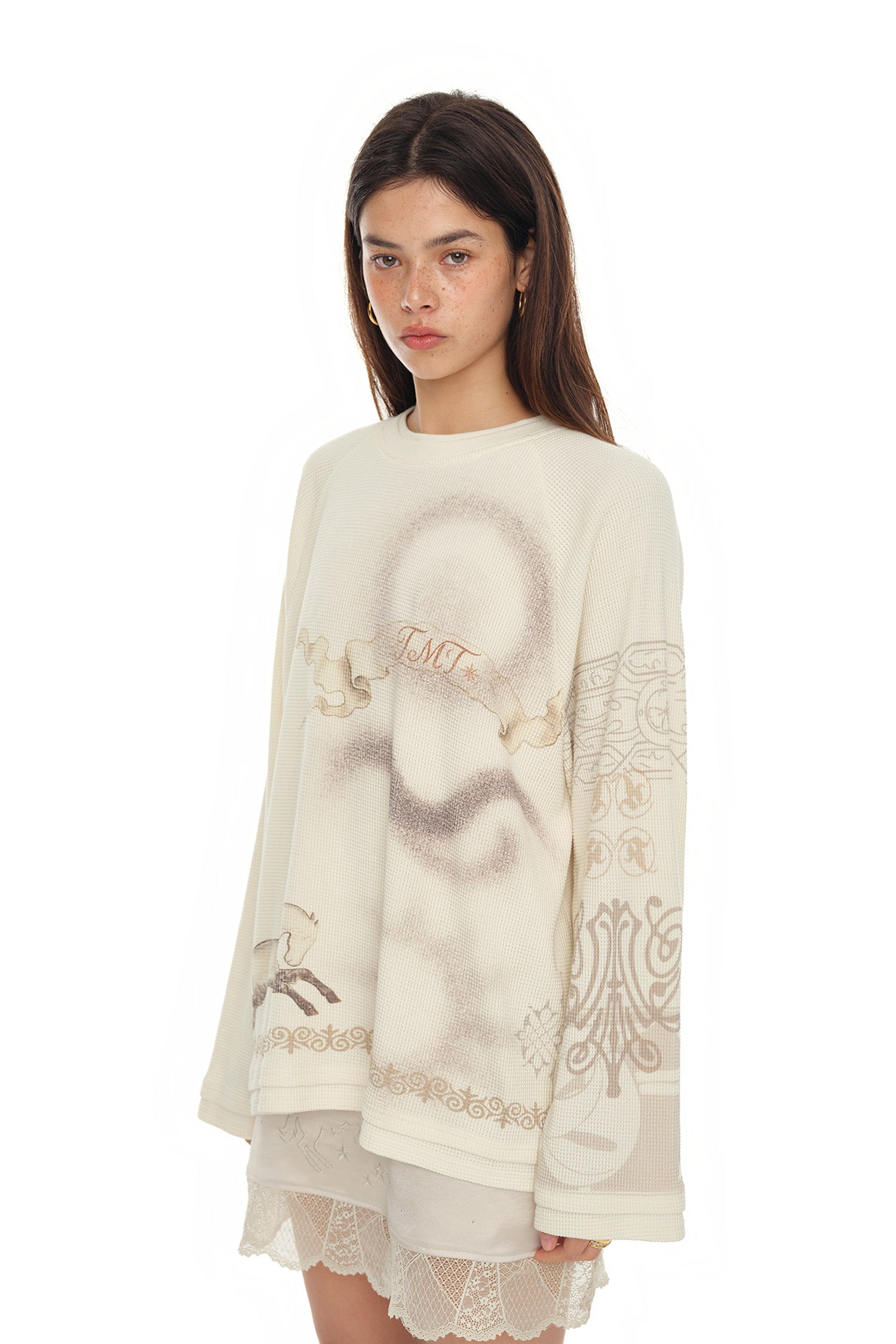 ORNAMENT WAFFLE OVERSIZED LONG SLEEVE T-SHIRT (IVORY)