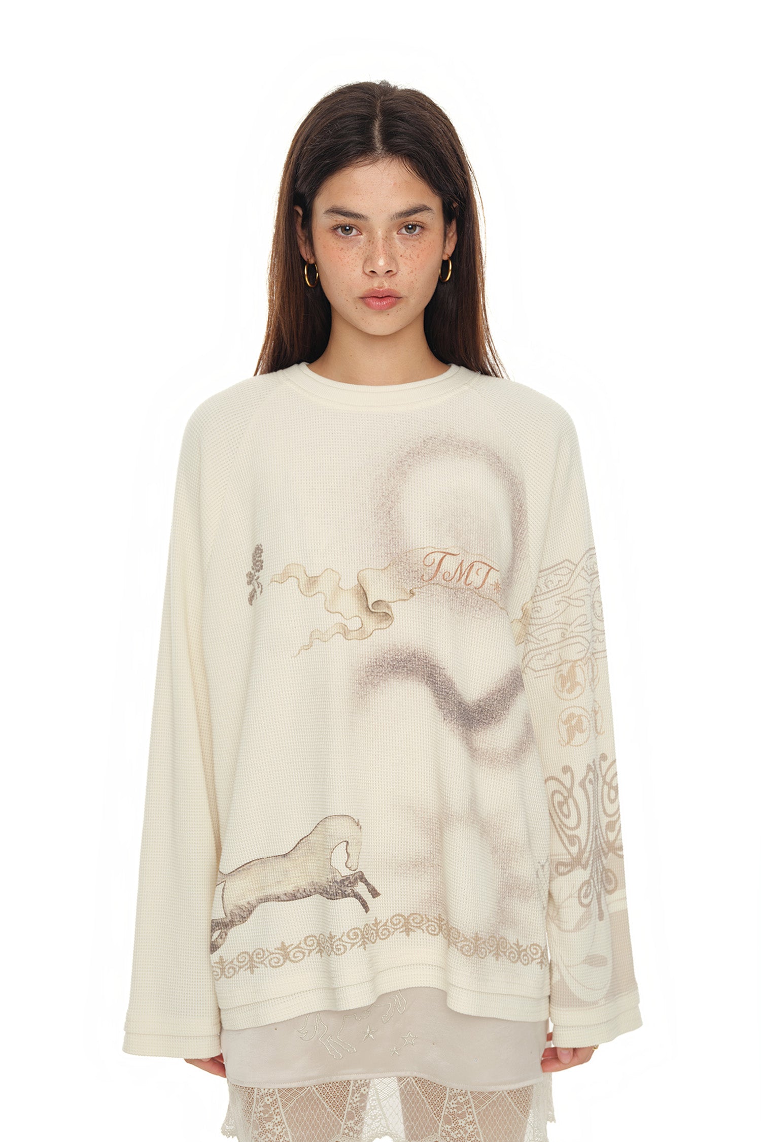 ORNAMENT WAFFLE OVERSIZED LONG SLEEVE T-SHIRT (IVORY)
