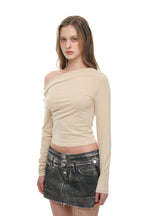 ONE SHOULDER 02 LONG SLEEVE TOP (BEIGE)