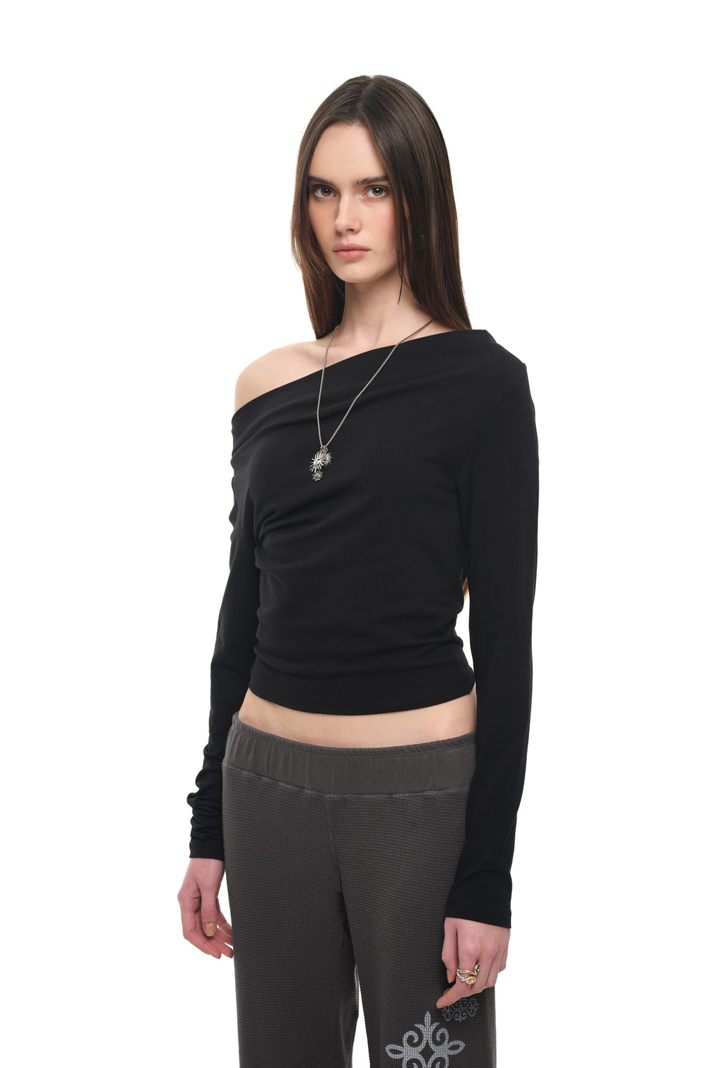 ONE SHOULDER 02 LONG SLEEVE TOP (BLACK)
