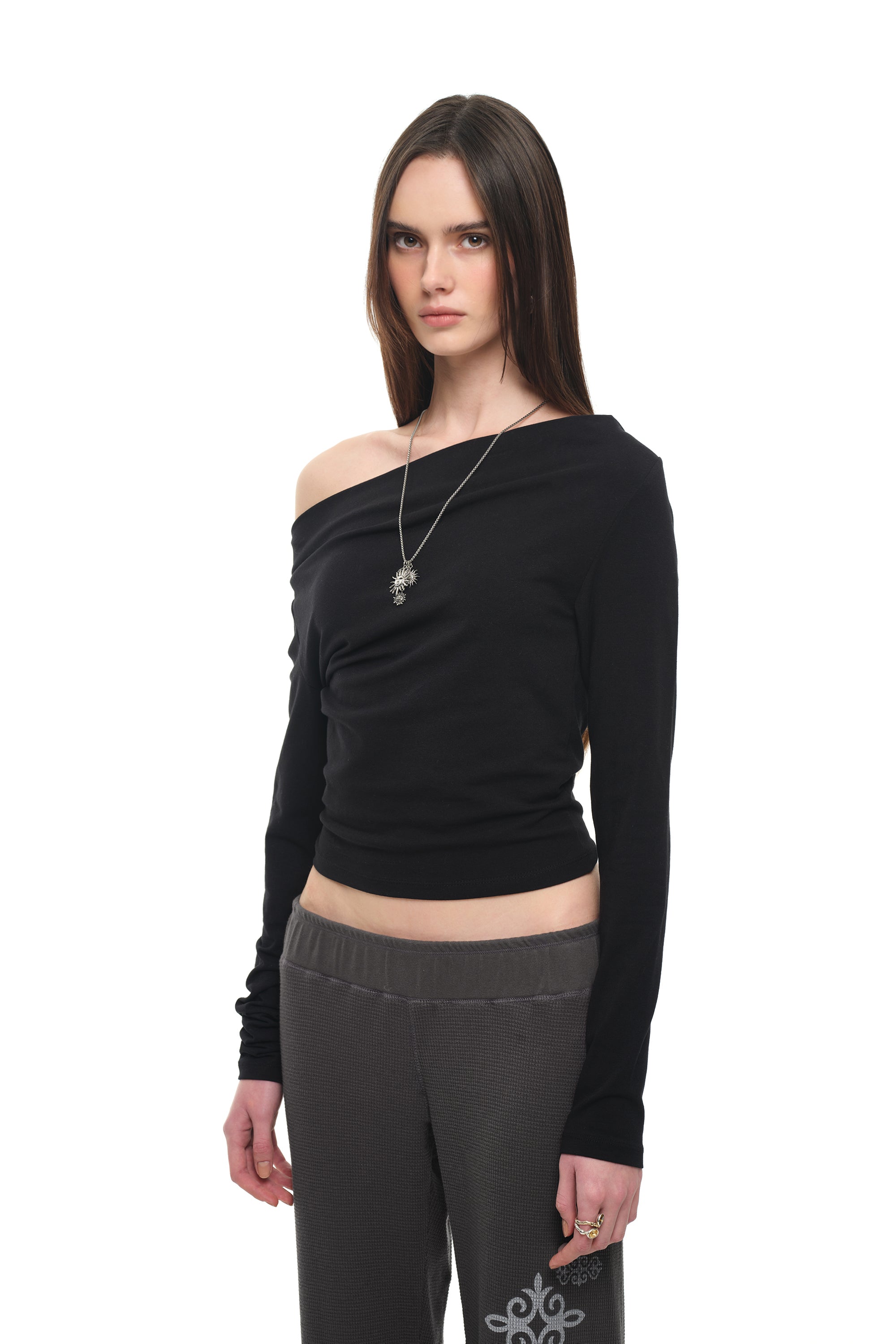 ONE SHOULDER 02 LONG SLEEVE TOP (BLACK)