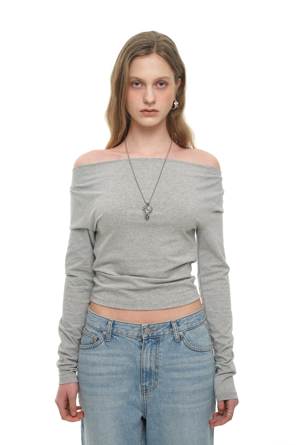 ONE SHOULDER 02 LONG SLEEVE TOP (MELANGE GREY)