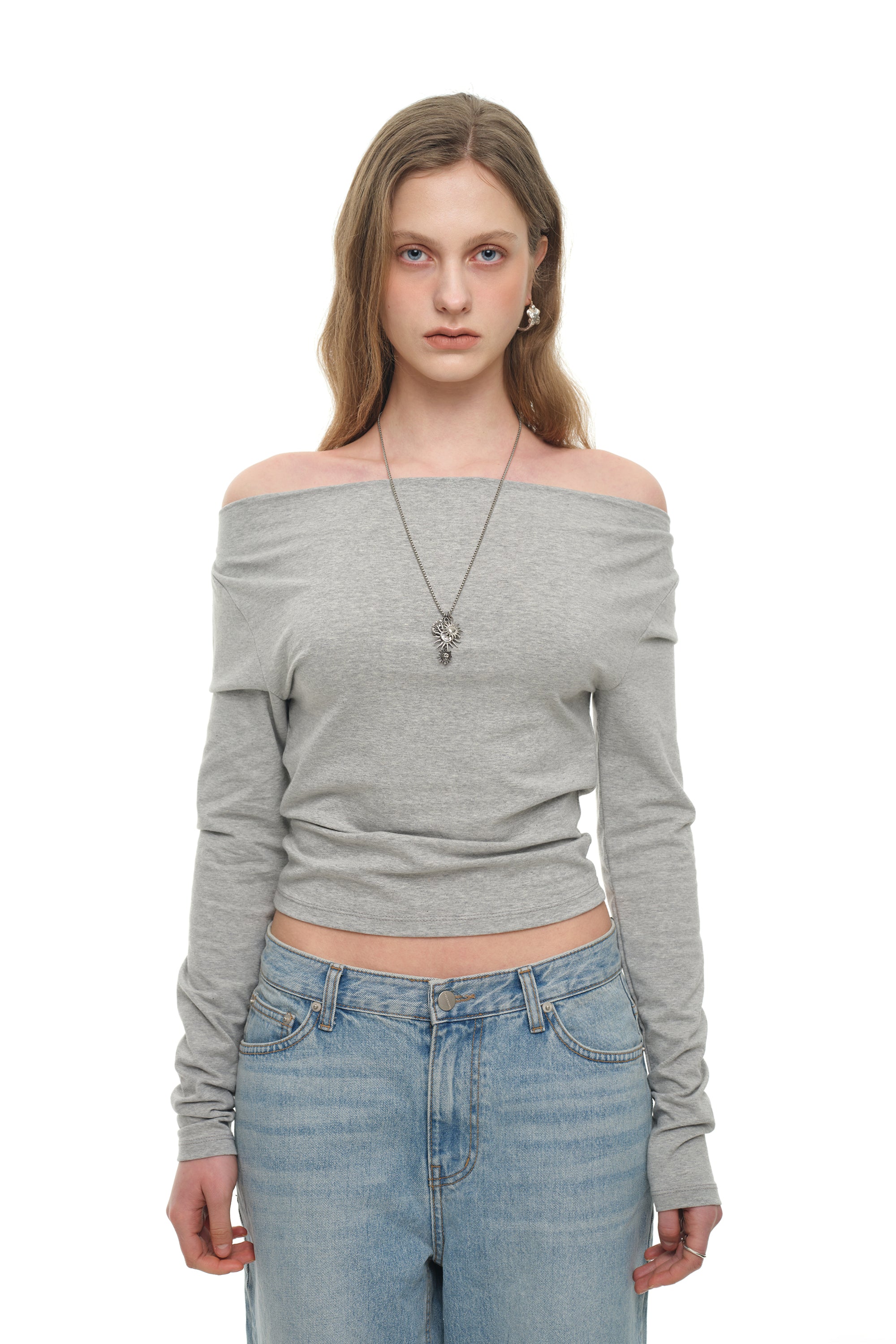 ONE SHOULDER 02 LONG SLEEVE TOP (MELANGE GREY)