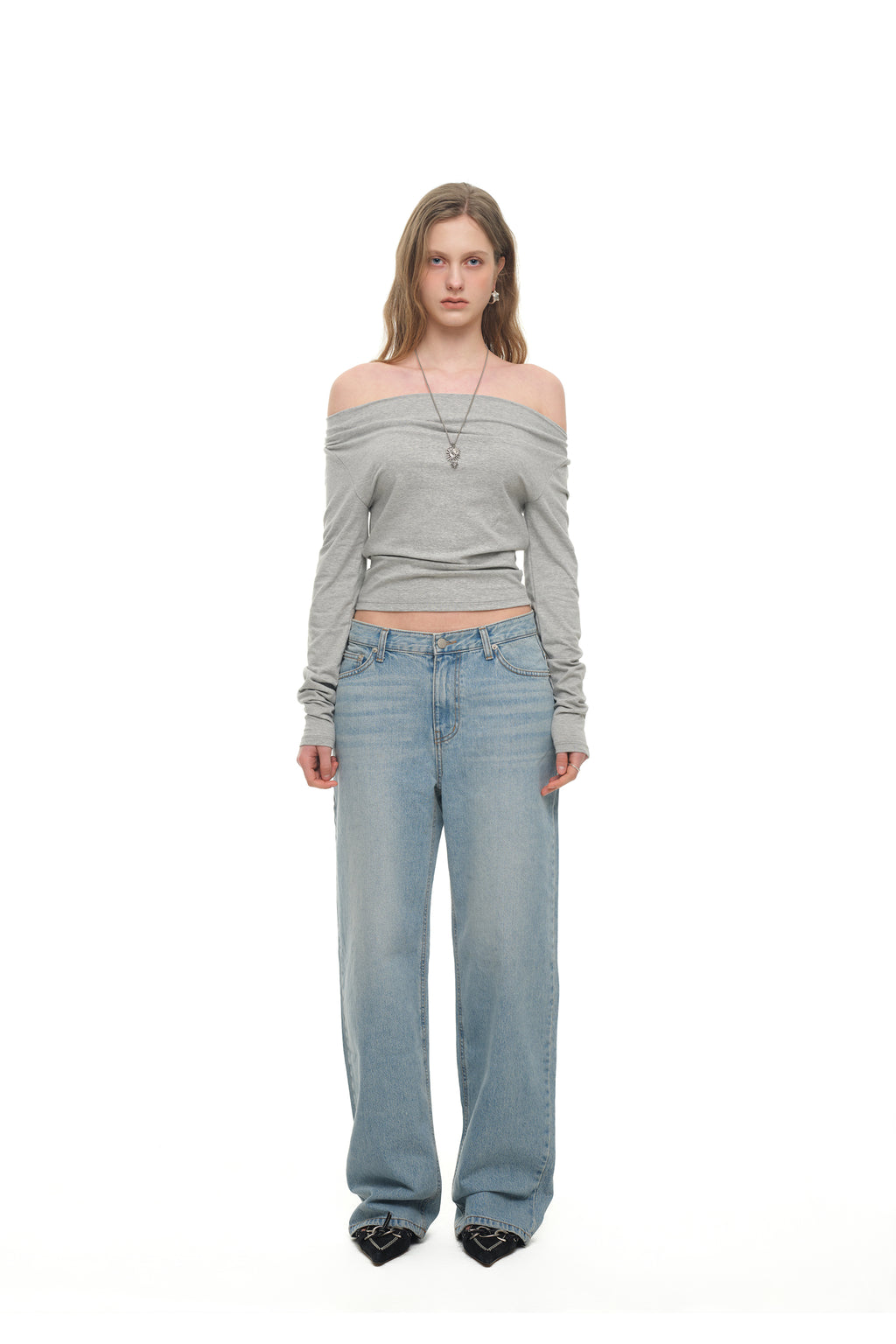 ONE SHOULDER 02 LONG SLEEVE TOP (MELANGE GREY)