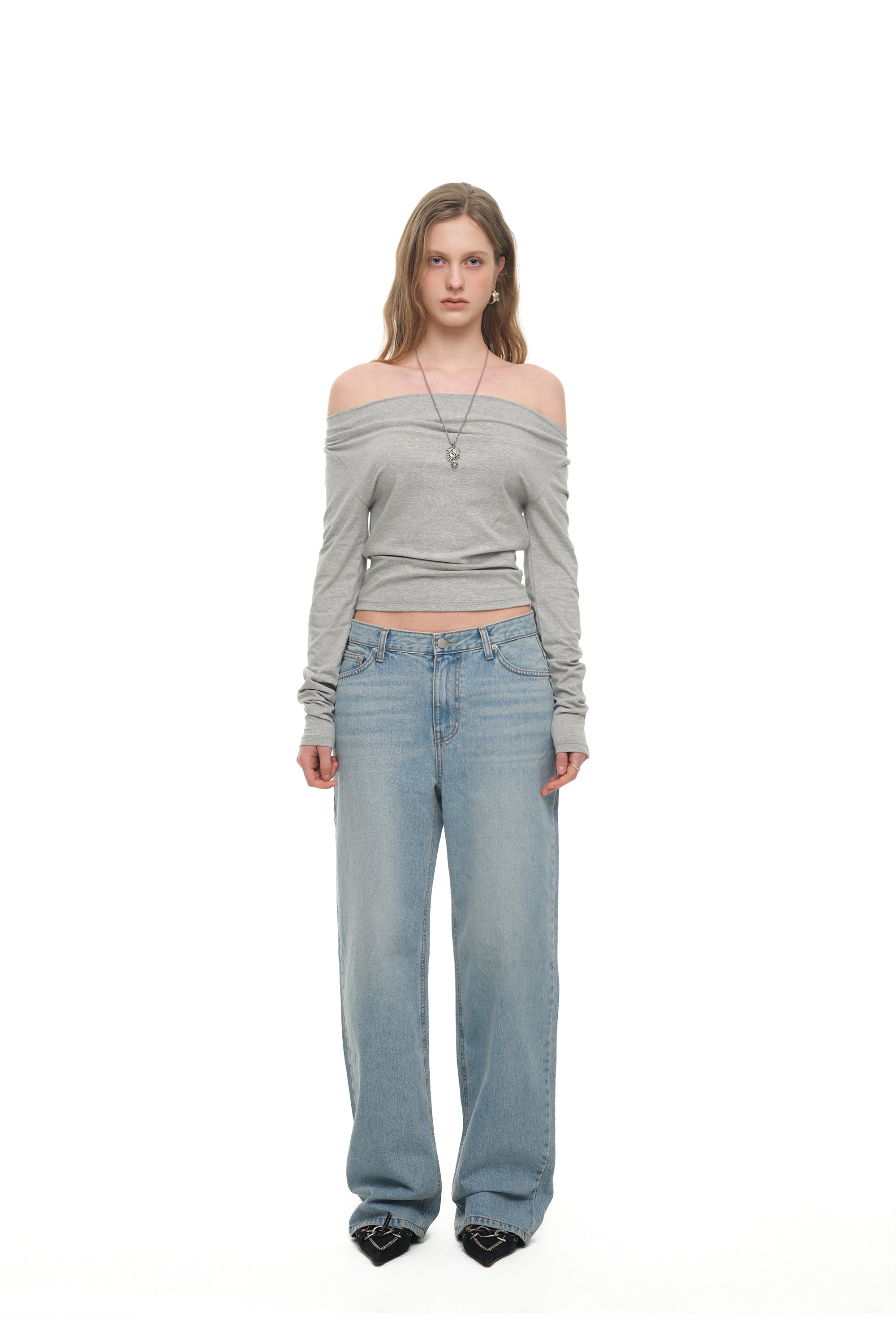 ONE SHOULDER 02 LONG SLEEVE TOP (MELANGE GREY)