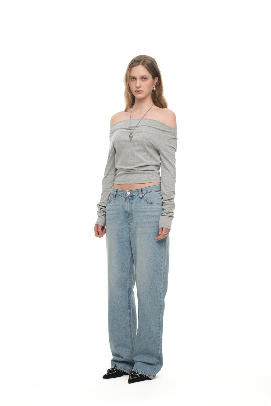 ONE SHOULDER 02 LONG SLEEVE TOP (MELANGE GREY)