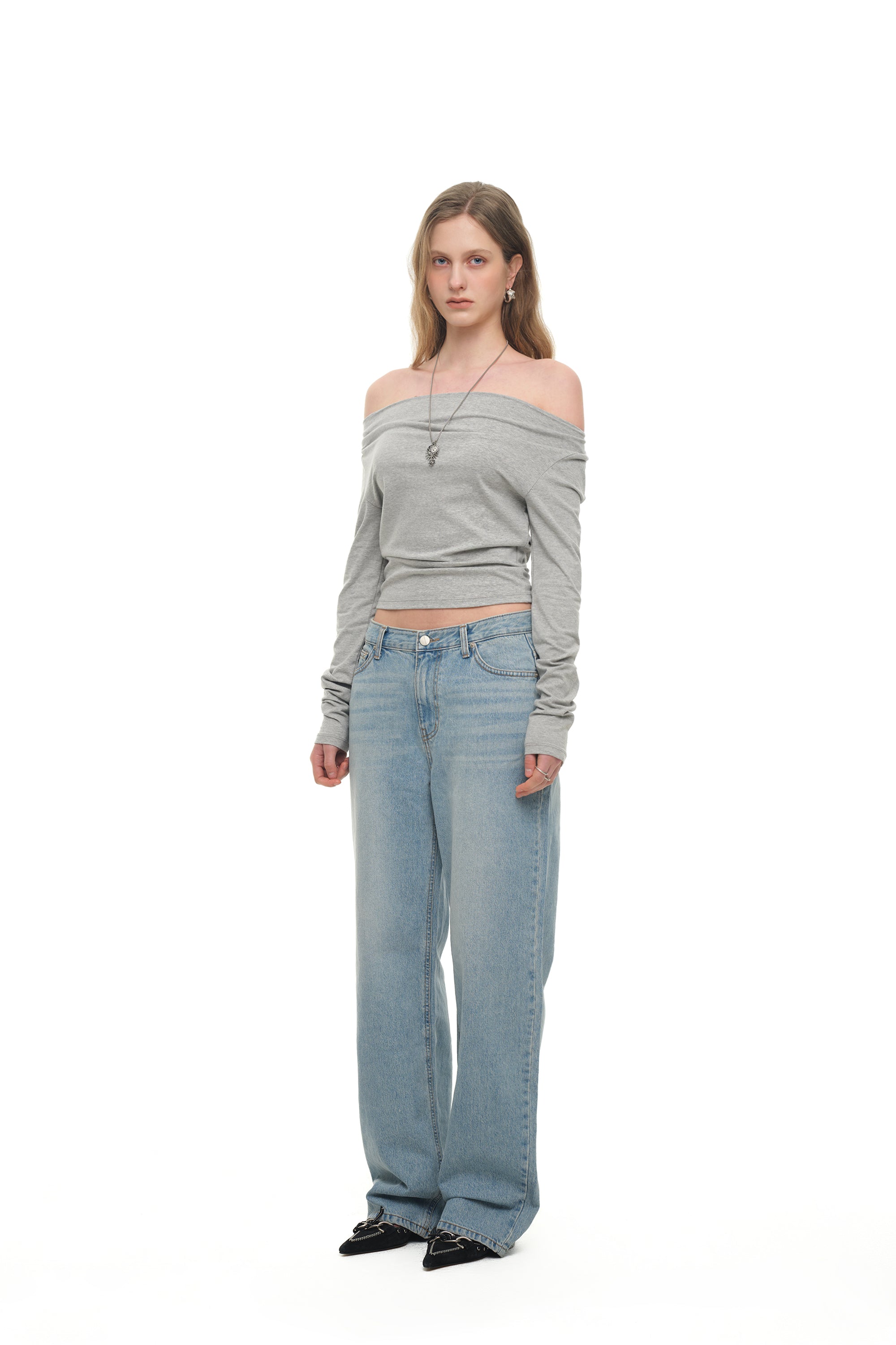 ONE SHOULDER 02 LONG SLEEVE TOP (MELANGE GREY)