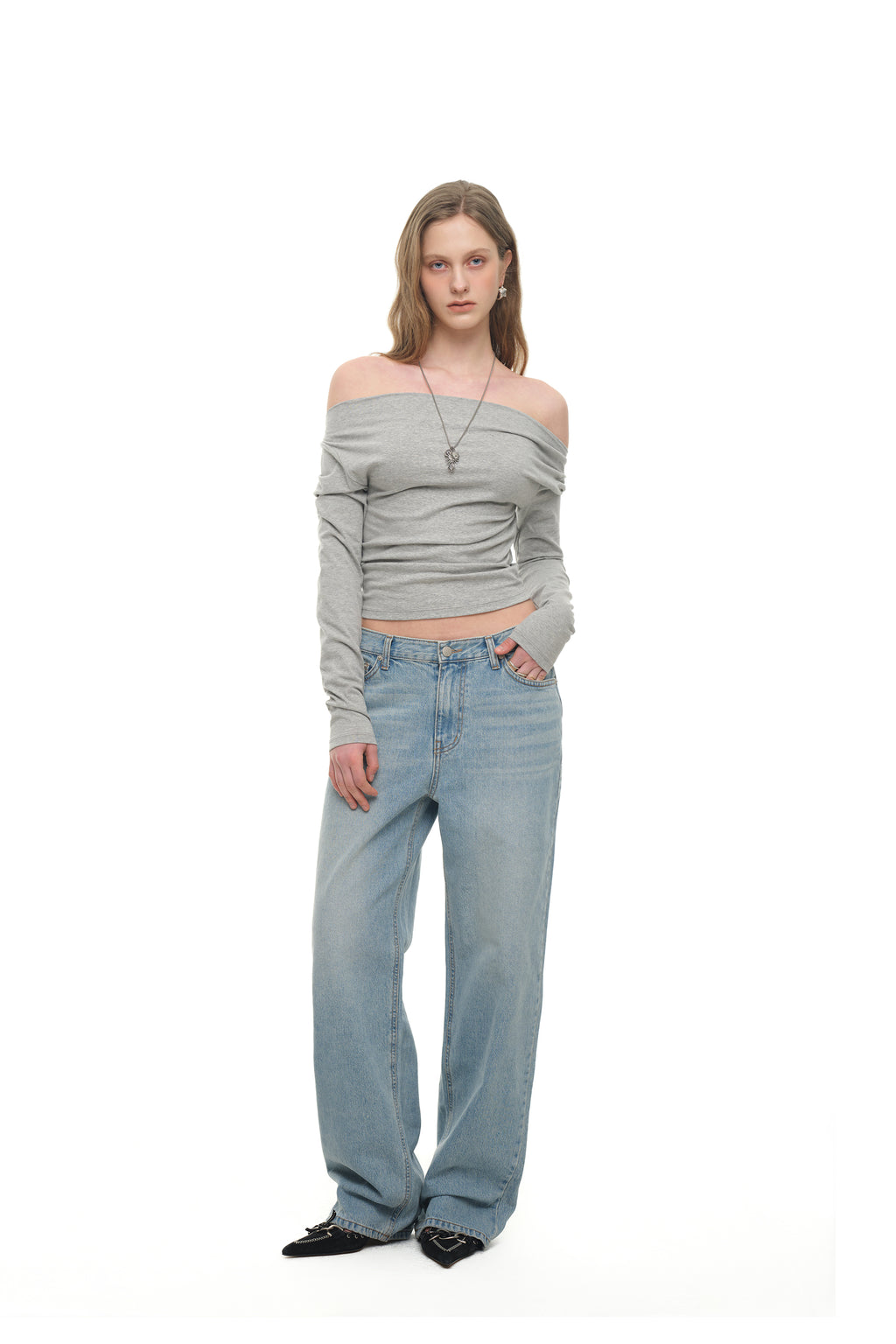 ONE SHOULDER 02 LONG SLEEVE TOP (MELANGE GREY)