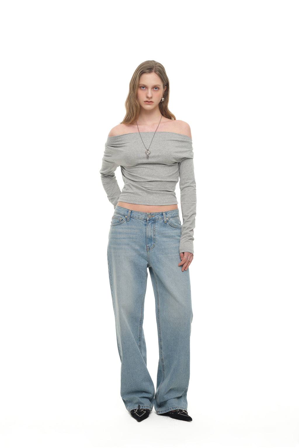 ONE SHOULDER 02 LONG SLEEVE TOP (MELANGE GREY)