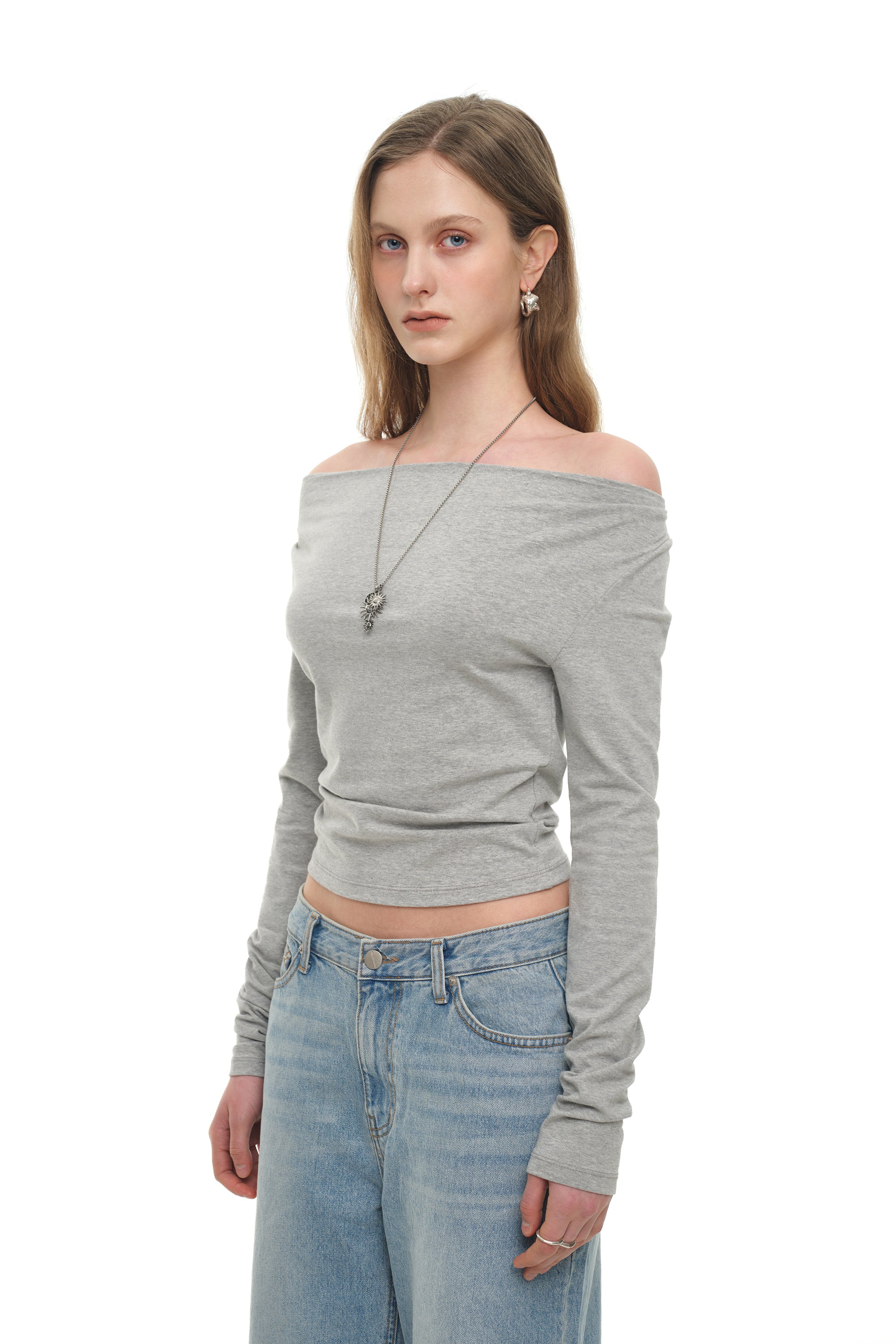 ONE SHOULDER 02 LONG SLEEVE TOP (MELANGE GREY)