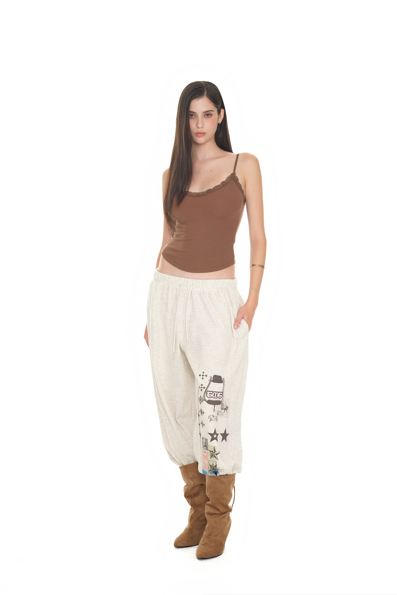 PRINTED WAFFLE PANTS (IVORY)