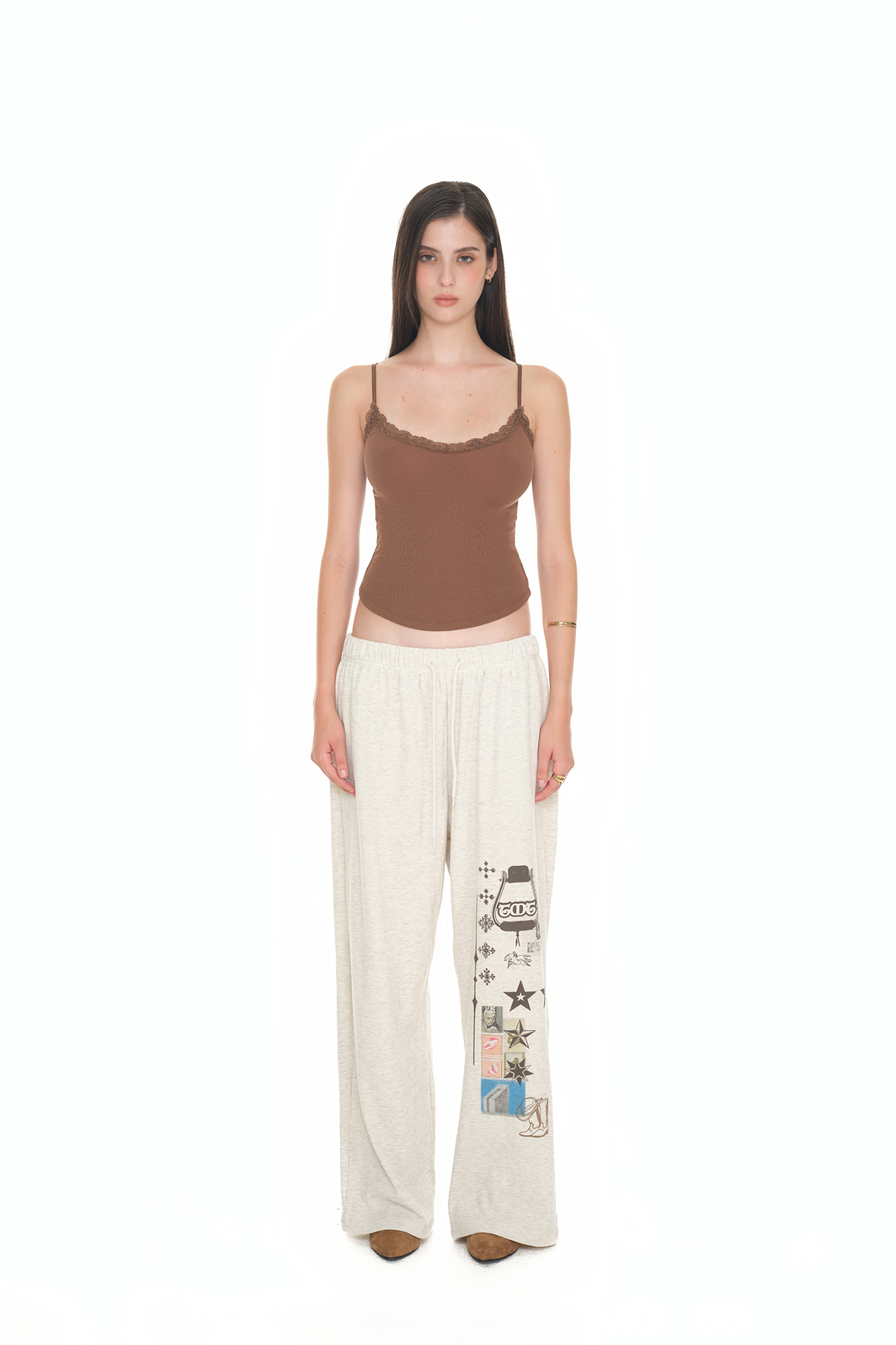PRINTED WAFFLE PANTS (IVORY)