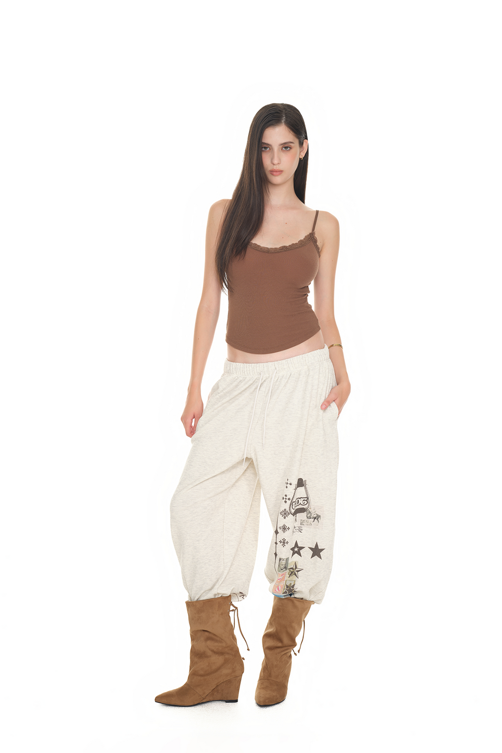 PRINTED WAFFLE PANTS (IVORY)