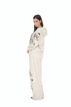 PRINTED WAFFLE ZIP-UP HOODIE (IVORY)