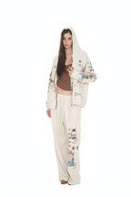 PRINTED WAFFLE ZIP-UP HOODIE (IVORY)