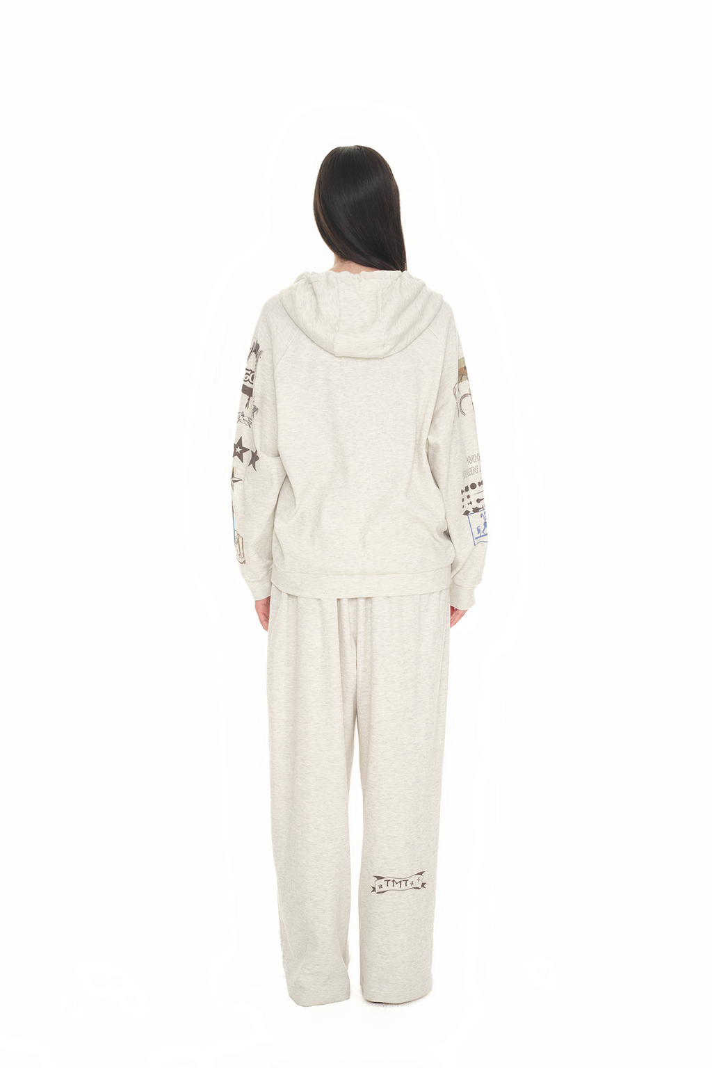 PRINTED WAFFLE ZIP-UP HOODIE (IVORY)