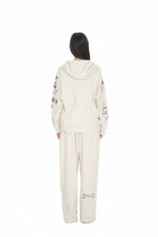 PRINTED WAFFLE ZIP-UP HOODIE (IVORY)