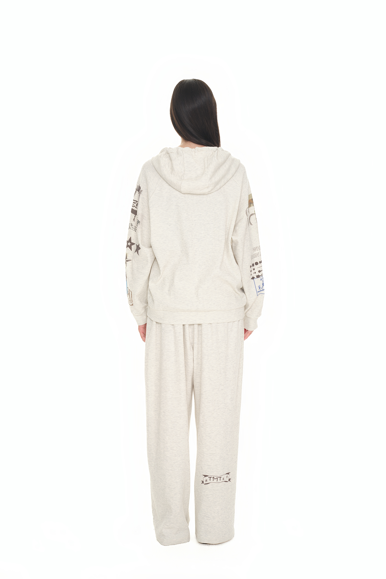 PRINTED WAFFLE ZIP-UP HOODIE (IVORY)