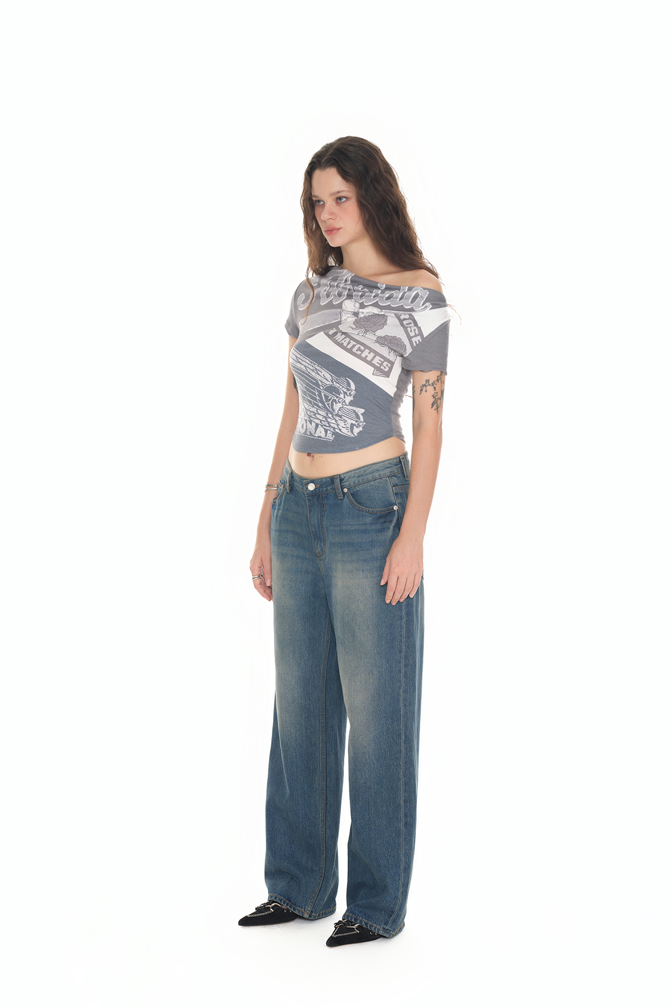 REWORK ONE SHOULDER T-SHIRT (CHARCOAL)