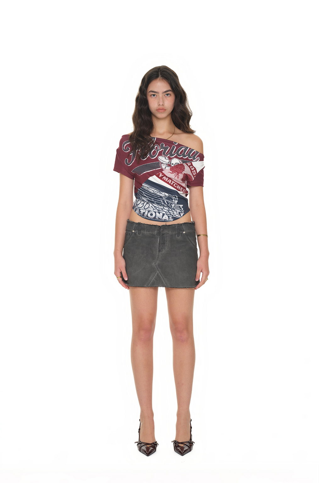 REWORK ONE SHOULDER T-SHIRT (MAROON)