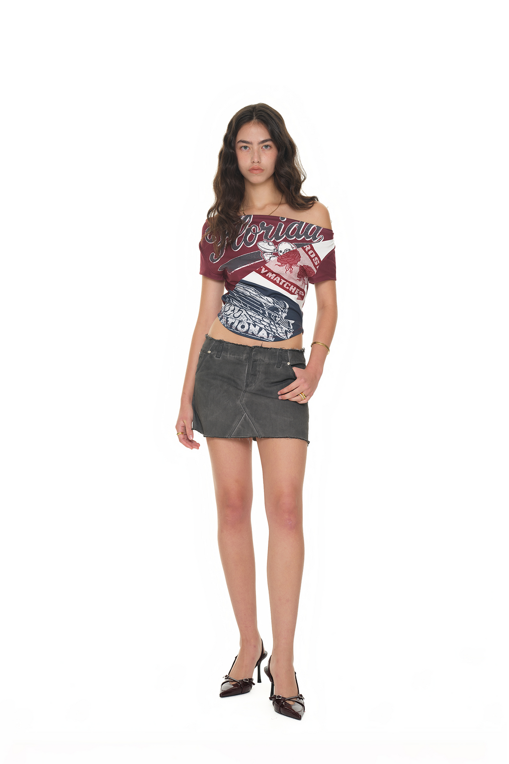 REWORK ONE SHOULDER T-SHIRT (MAROON)