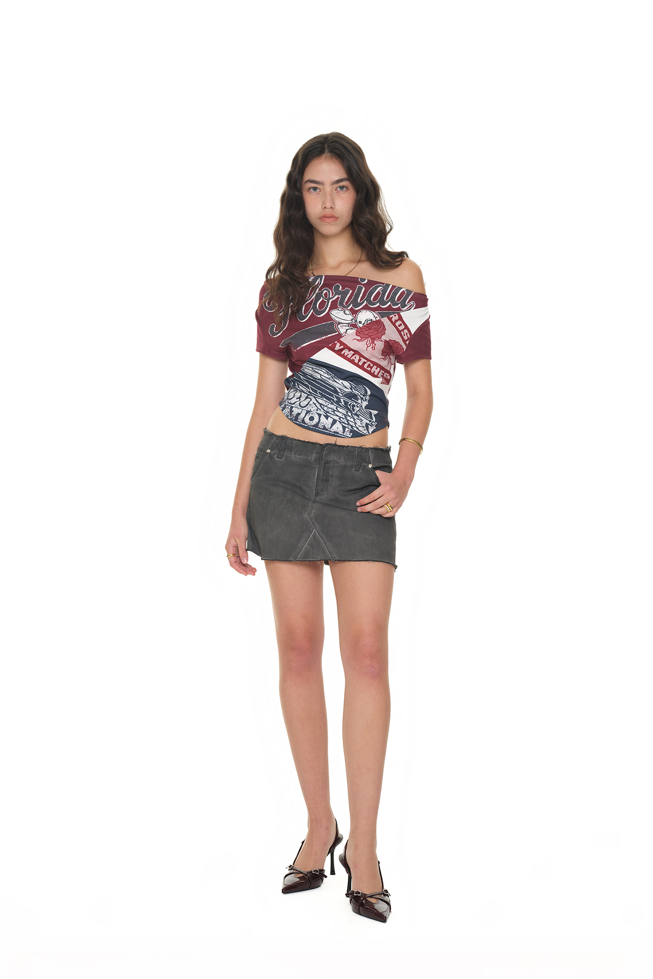 REWORK ONE SHOULDER T-SHIRT (MAROON)