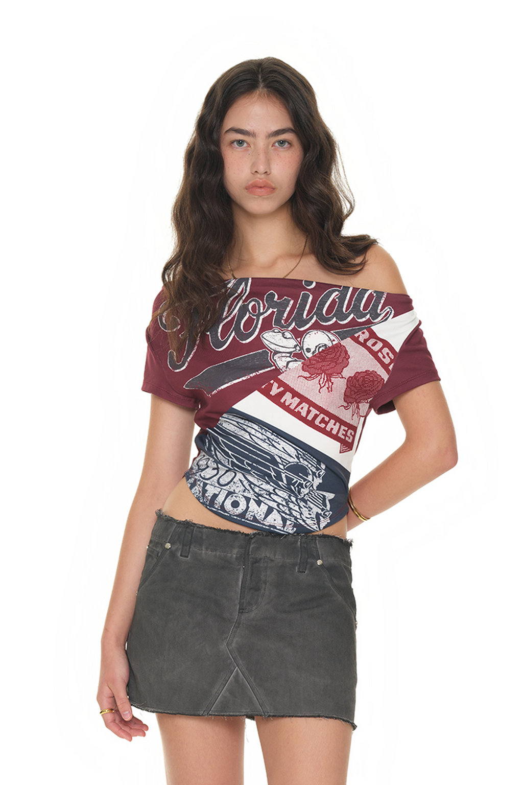 REWORK ONE SHOULDER T-SHIRT (MAROON)