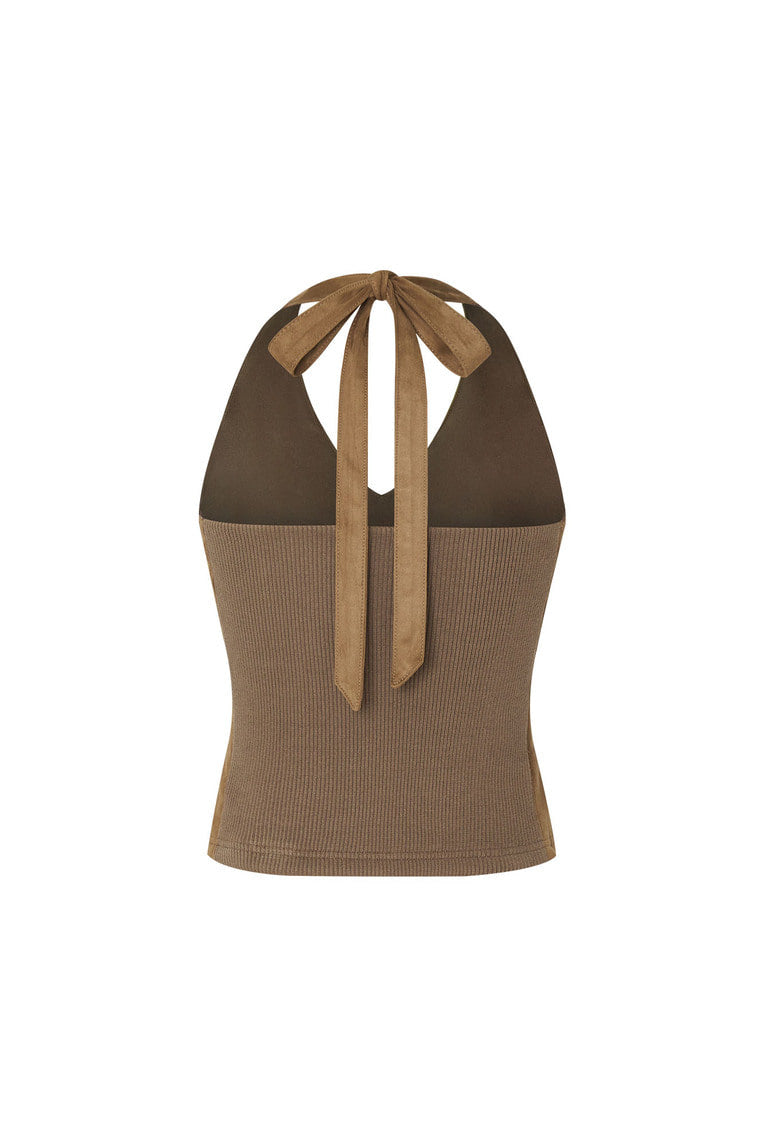 SUEDE HALTER TANK TOP (BROWN)