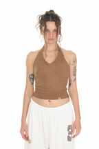 SUEDE HALTER TANK TOP (BROWN)