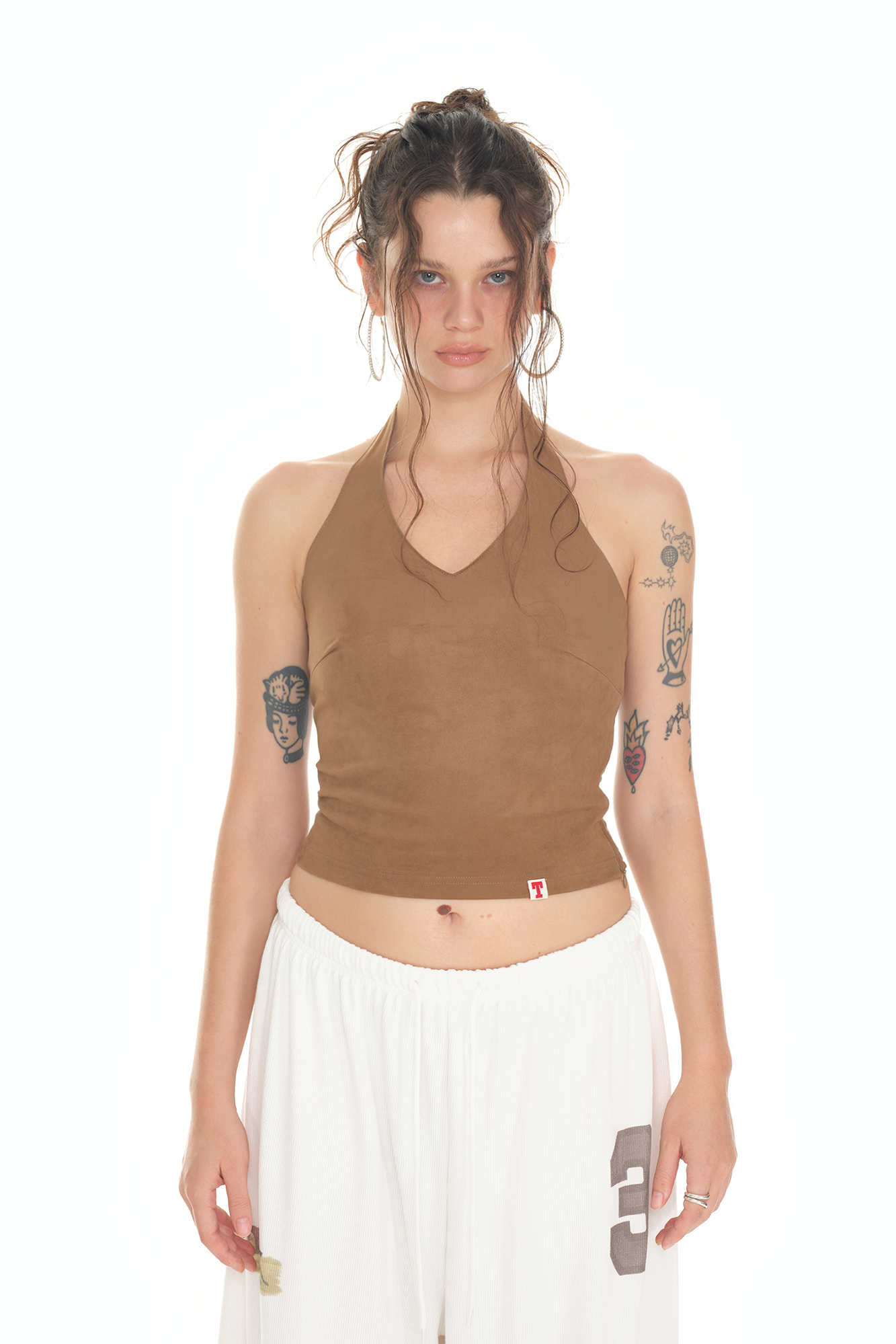 SUEDE HALTER TANK TOP (BROWN)