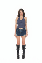 SUEDE HALTER TANK TOP (NAVY)