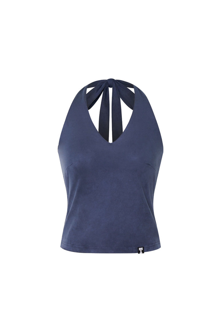 SUEDE HALTER TANK TOP (NAVY)