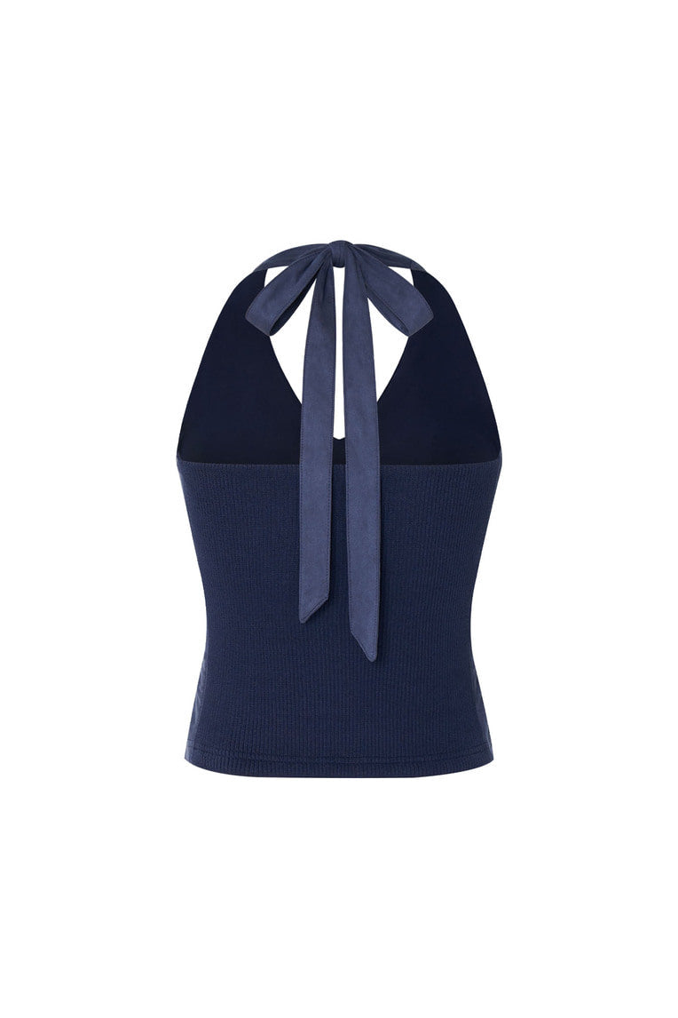 SUEDE HALTER TANK TOP (NAVY)
