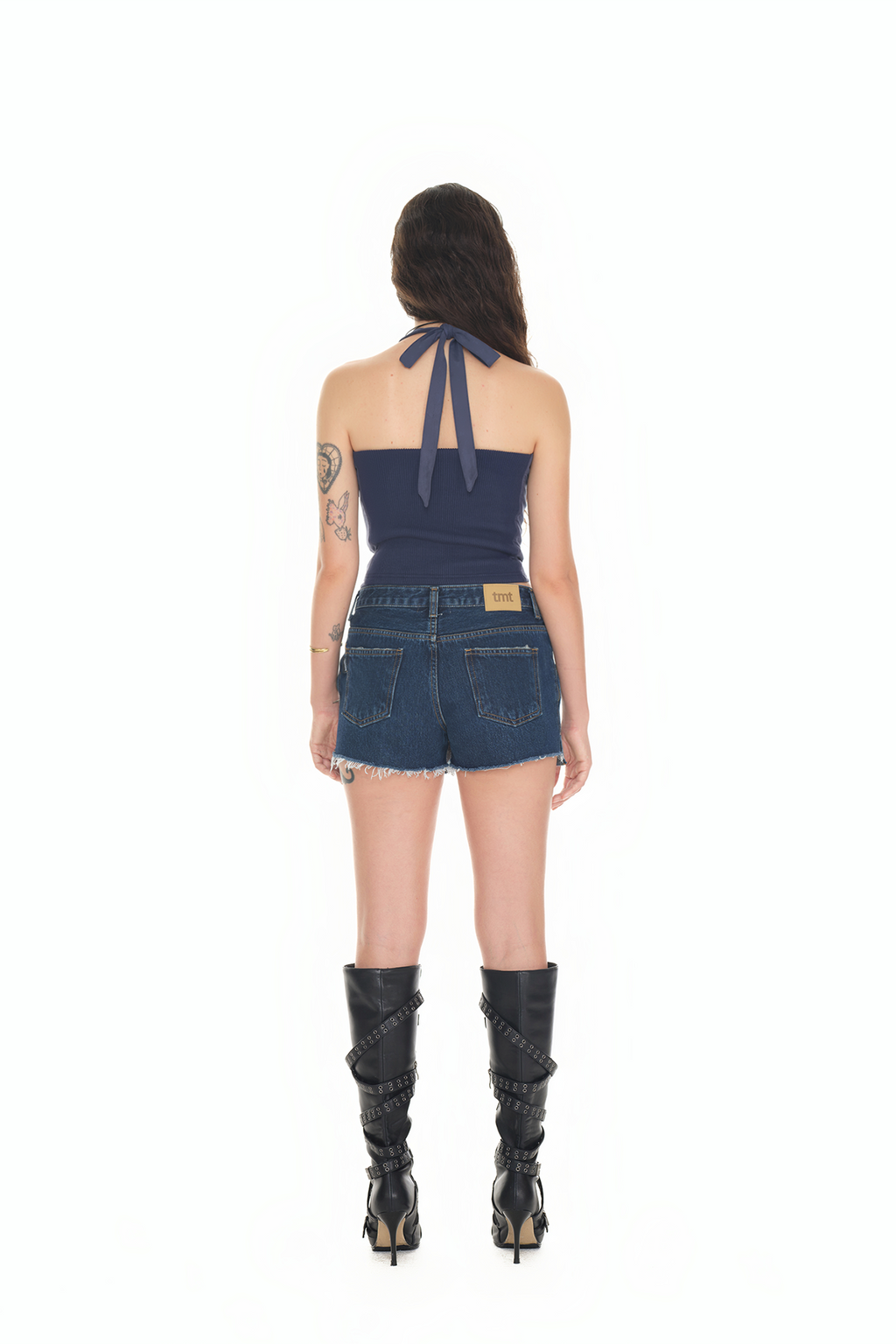 SUEDE HALTER TANK TOP (NAVY)