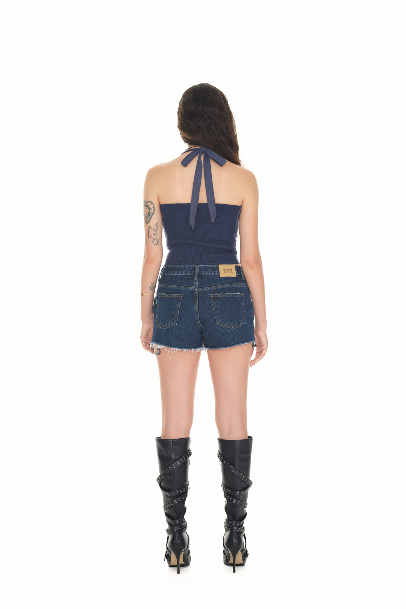 SUEDE HALTER TANK TOP (NAVY)