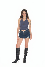 SUEDE HALTER TANK TOP (NAVY)