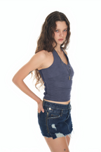 SUEDE HALTER TANK TOP (NAVY)