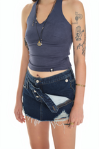 SUEDE HALTER TANK TOP (NAVY)