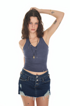 SUEDE HALTER TANK TOP (NAVY)