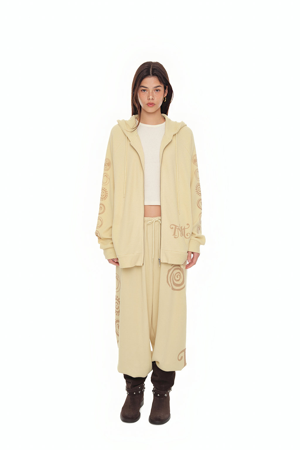 SUN DISC 02 WAFFLE ZIP-UP HOODIE (BUTTER)