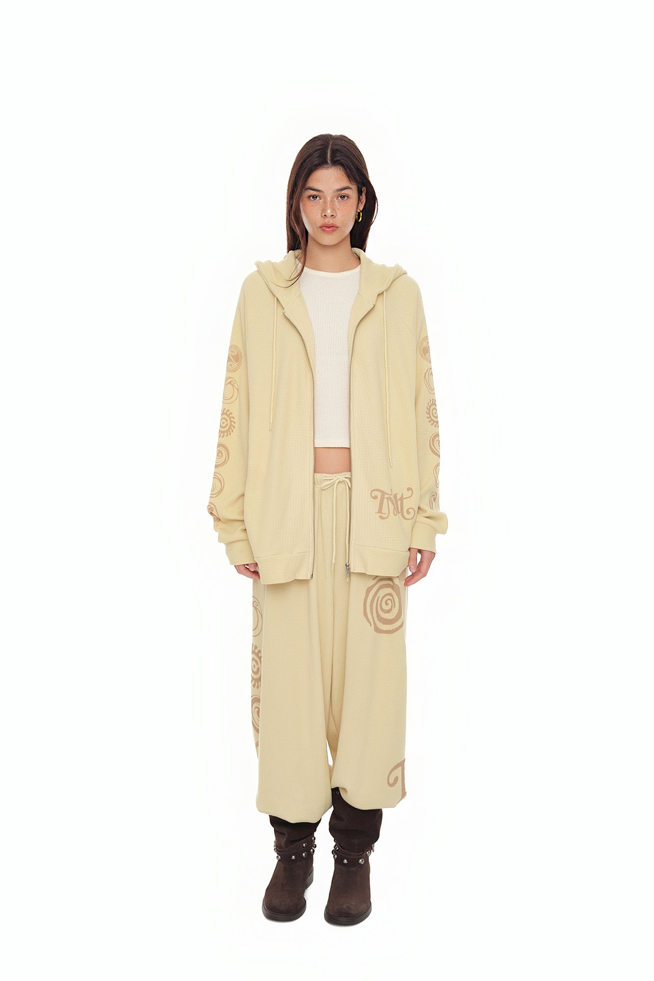 SUN DISC 02 WAFFLE ZIP-UP HOODIE (BUTTER)