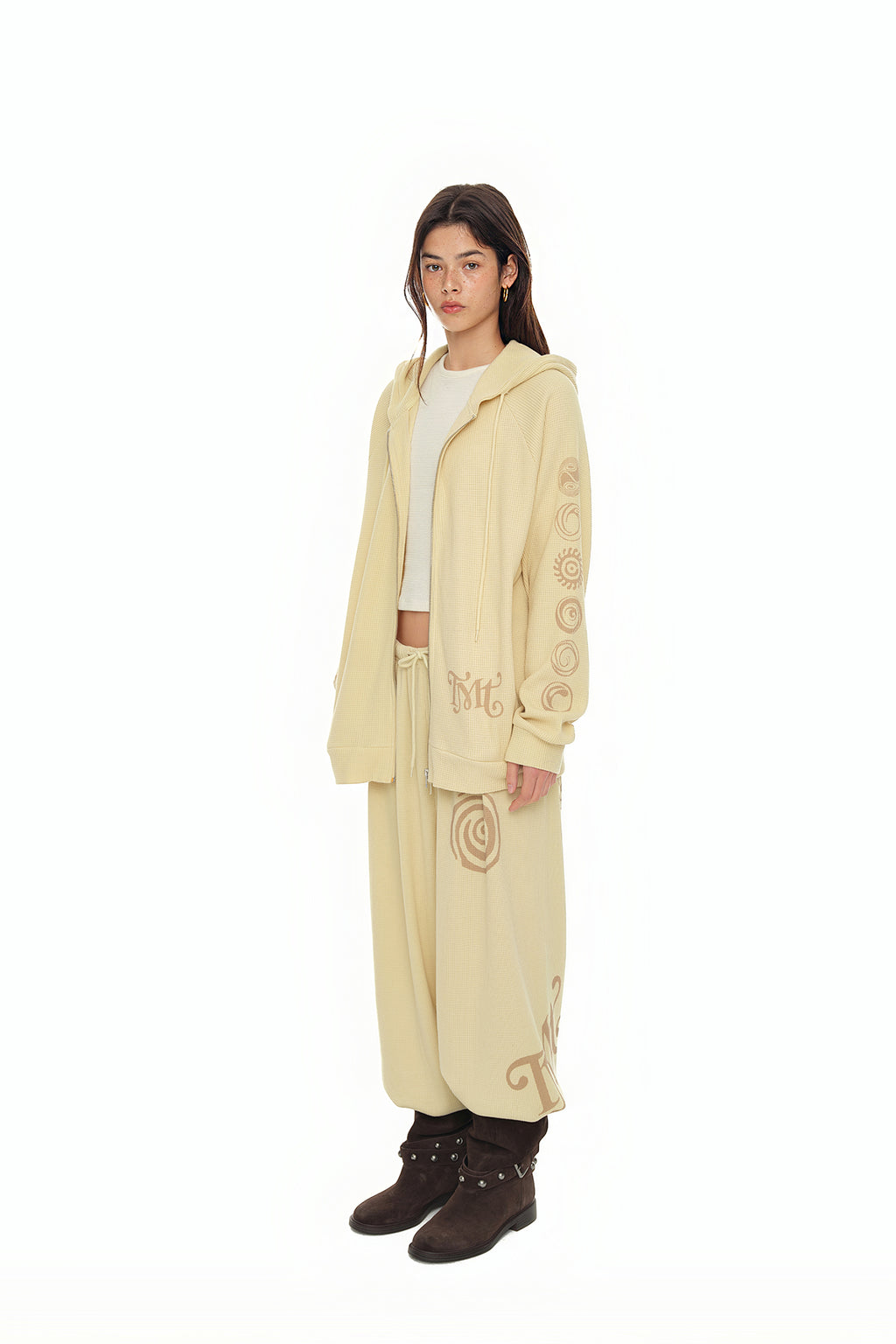 SUN DISC 02 WAFFLE ZIP-UP HOODIE (BUTTER)