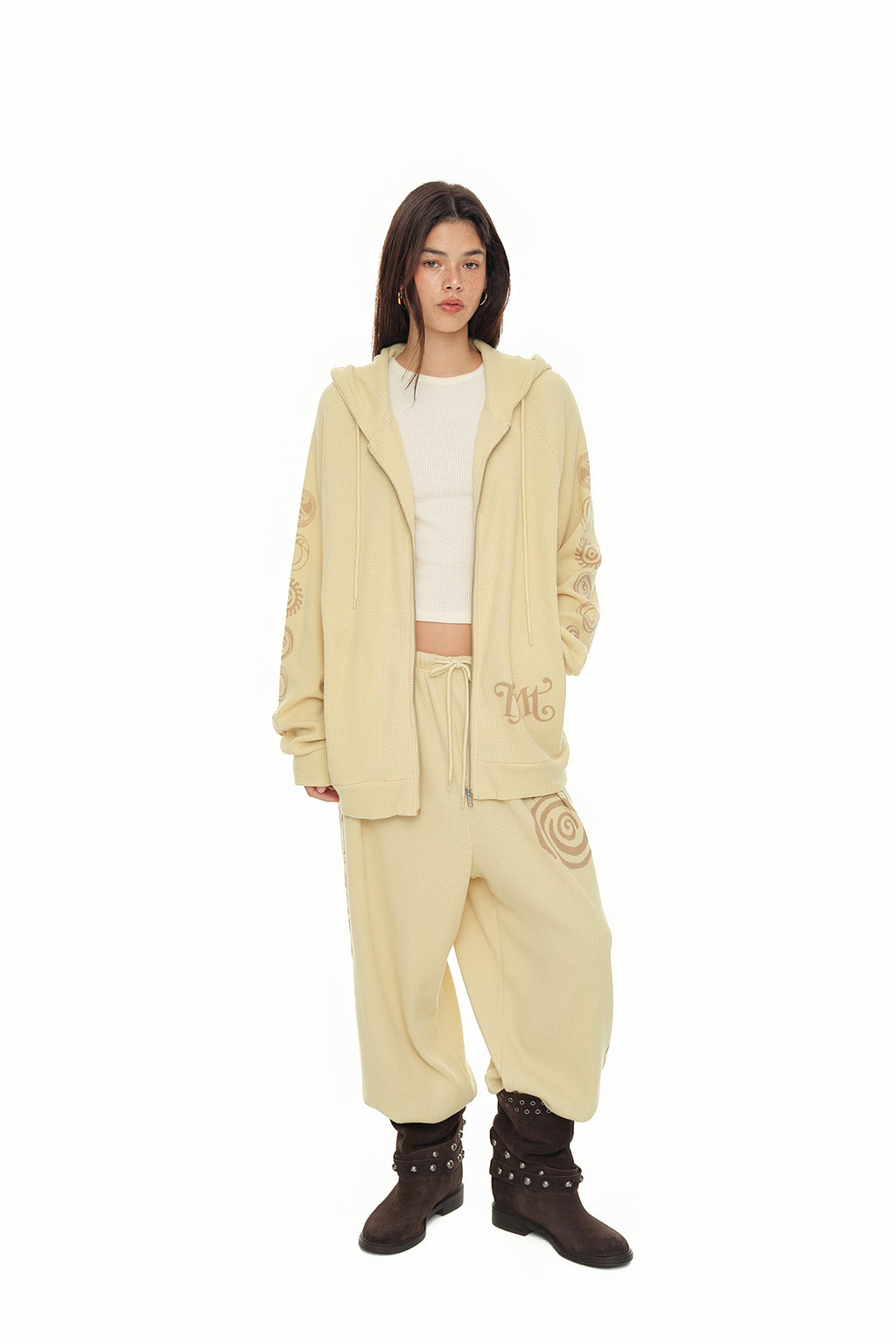 SUN DISC 02 WAFFLE ZIP-UP HOODIE (BUTTER)