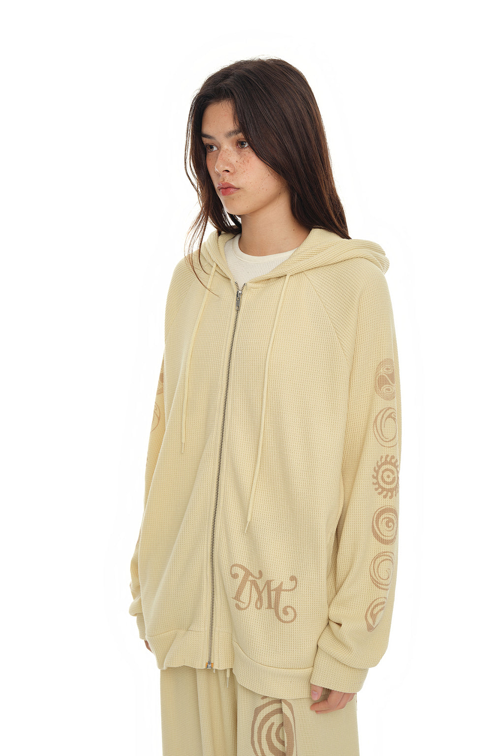SUN DISC 02 WAFFLE ZIP-UP HOODIE (BUTTER)