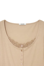 SCOOP NECK LACE TRIMMING CARDIGAN (BEIGE)