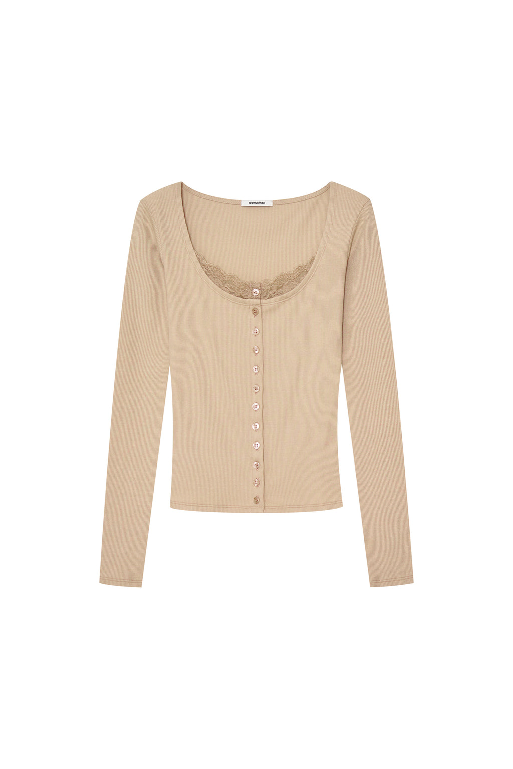 SCOOP NECK LACE TRIMMING CARDIGAN (BEIGE)