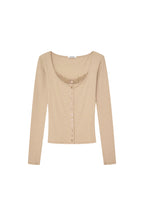 SCOOP NECK LACE TRIMMING CARDIGAN (BEIGE)